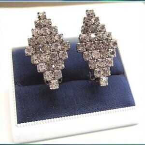 Art Deco French Grey Diamond Crystal Vintage Clip Earrings